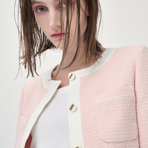 ETMON  Cherry Pink Piping Pocket Tweed Jacket Size S - Picture 5 of 7